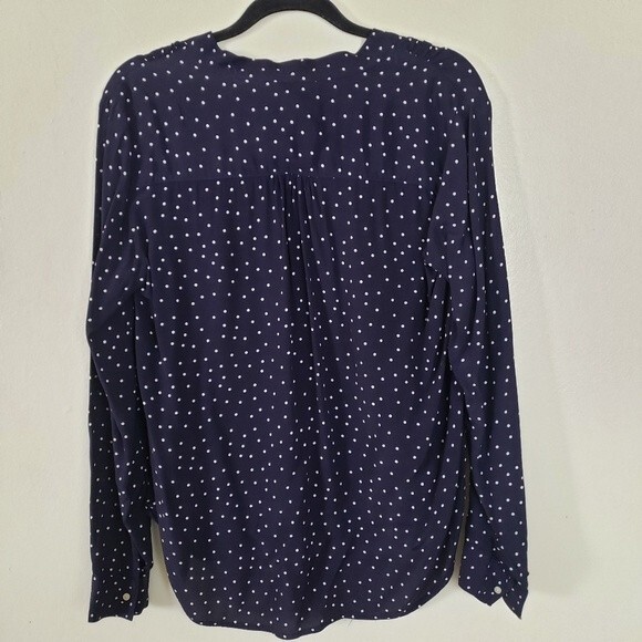 Gap Women's Top Small Navy Blue Polka Dot Popover Flowy Preppy Teacher Classic - Picture 4 of 7